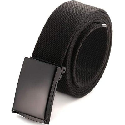 Cut To Fit Canvas Web Belt Size Up to 52" with Flip-Top Solid Black Military Belt Buckle (16 Color and Combo Pack Options)