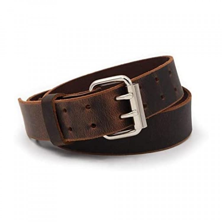 Double Down Leather Belt | Made in USA | Brown Leather Belt for Men | Two Prong Mens Work Belt | Men's Belts Casual