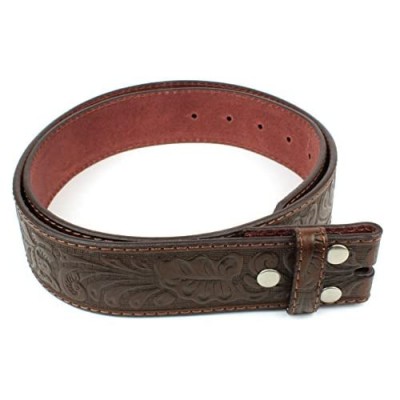 Leather Belt Strap with Embossed Western Scrollwork 1.5" Wide with Snaps