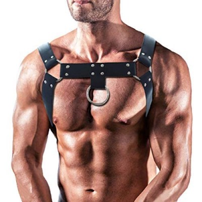 LISBLIER Men's Leather Body Chest Half Harness Belt Punk Adjustable PU Leather Belt High Elastic