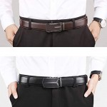 Mens Belt 2 Pack Leather Ratchet Click Belt Dress with Slide Buckle 1 3/8 in Gift Set Box- Size Adjustable