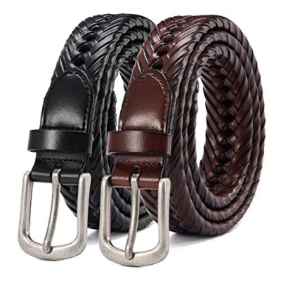 Mens Braided Leather Belt 2 Pack 1 1/8" Chaoren Braided Woven Belt for Casual and Dress in Gift Box