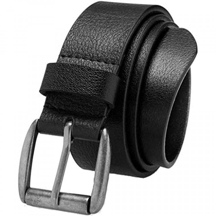 Men's Casual Belt Super Soft Full Grain Leather Roller Buckle 38MM 1.5 inch Black Brown Tan