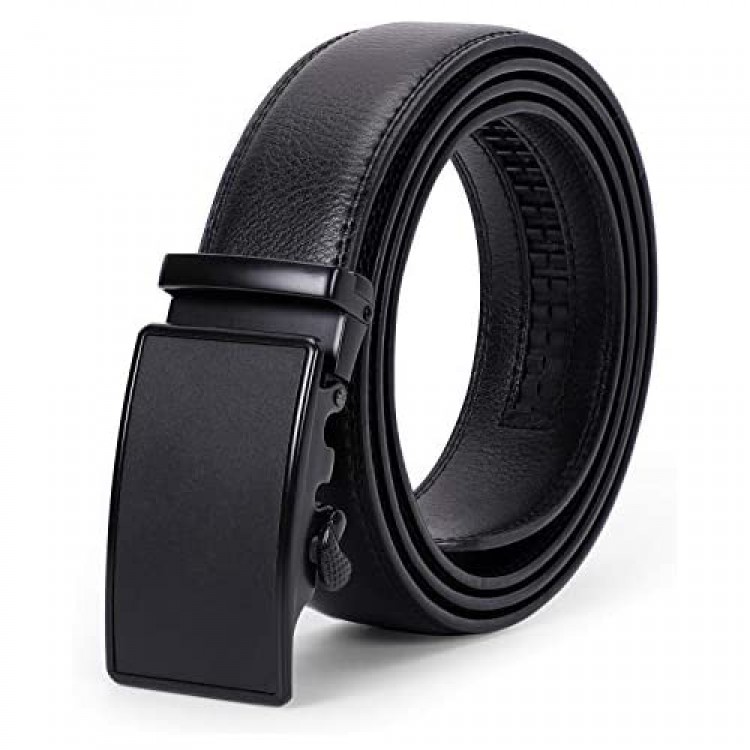 Men's Leather Ratchet Belt Comfort Dress Belt for Men with Automatic Buckle in Gift Box
