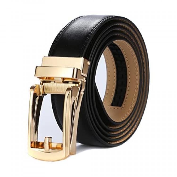 Tonywell Mens Leather Ratchet Belts with Open Buckle Perfect Fit Dress Belt 30mm Wide