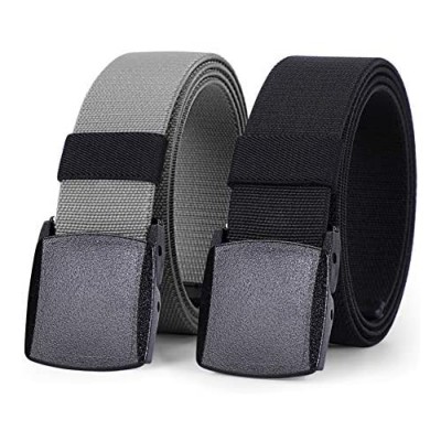 WHIPPY 2 Pack Elastic Stretch Belt for Men Nickle Free Hiking Nylon Belt in YKK Buckle up to 51 Inches