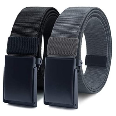 WYuZe Nylon Elastic Stretch Belt-2 Pack Men Casual Golf Belt Military Metal Buckle