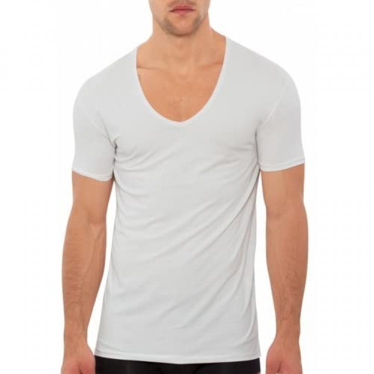 Derek Rose Mens Short Sleeve Pima Cotton V Neck Stretch White T Shirt