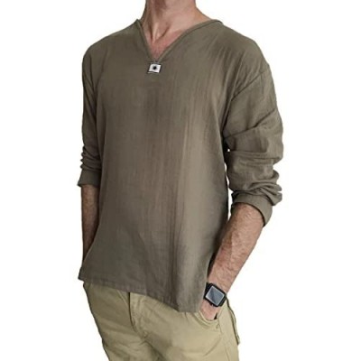 Men's Summer T-Shirt 100% Cotton Hippie Shirt V-Neck Beach Yoga Top