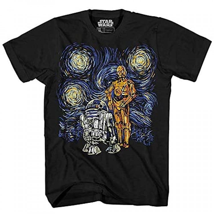 STAR WARS C-3PO R2-D2 C3PO R2D2 Funny Gogh Starry Night Droids Adult Tee Graphic T-Shirt for Men Tshirt