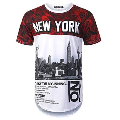 URBANTOPS Mens Hipster Hip Hop City Graphic Longline T-Shirt (Various Styles)