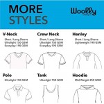 Woolly Clothing Men's Merino Wool Crew Neck Tee Shirt - Everyday Weight - Wicking Breathable Anti-Odor