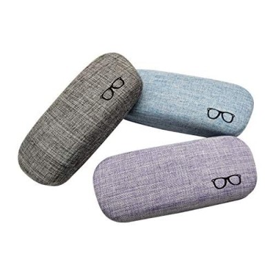 3Pack Hard Shell Eyeglasses Case Protector Linen Fabrics Large Glasses Case Concise