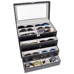 ADTL 4 Layer 24 Slots Eyeglass Sunglass Storage Box Display Glasses Textured Pattern Grey Inner