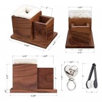 Elm Plush Lined Eyeglasses Holder Stand Natural Walnut Wood with Brooch and Microfiber Cleaner Soft Brush