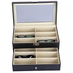 I-MART 12 Slot Eyeglass Sunglass Storage PU Leather Eye Glasses Sunglasses Display Drawer Organizer Box Case with Lock