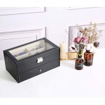 Leather Sunglasses Organizer with 2 Layers Eyeglasses Collection Case with 12 compartments Multi-Function Locakable Jewelry Collection Box for Women and Men