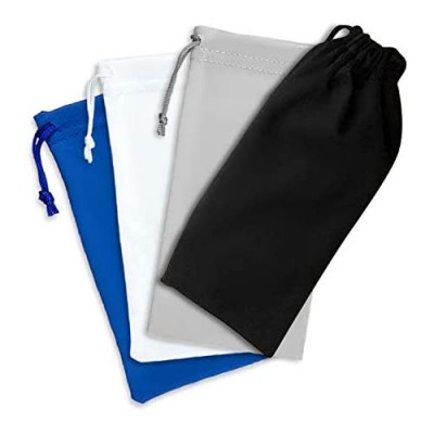 Microfiber Eyeglass Pouches Pack of 8 Soft Glasses Holder Sleeves with Drawstrings -White Grey Black & Blue - by Optix 55