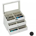 Relaxdays Box for 18 Glasses Sunglasses Storage Case Faux Leather Crate PU Velvet White 1 Piece 10027259 49