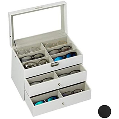 Relaxdays Box for 18 Glasses Sunglasses Storage Case Faux Leather Crate PU Velvet White 1 Piece 10027259_49
