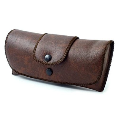 Soft Eyeglass Case Faux Leather Attaches to Belt Horizontal (Brown)