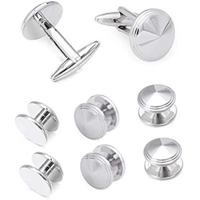 AMITER Cufflinks and Tuxedo Shirt Studs Set for Men Silver/Rose Gold - Best Gifts for Wedding Business