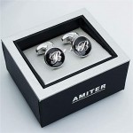 AMITER Initial Letter Cufflinks for Men with Gift Box - Personalized Alphabet Embossed A-Z