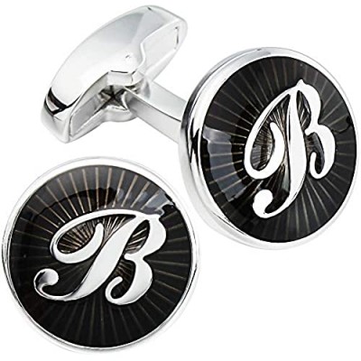 AMITER Initial Letter Cufflinks for Men with Gift Box - Personalized Alphabet Embossed A-Z