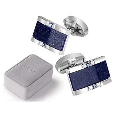 BagTu Starry Sky Cufflinks and Tie Clip Set with Gift Box and Greeting Card Galaxy Dark Blue Cufflinks and Tie Clip Gift Set for Men