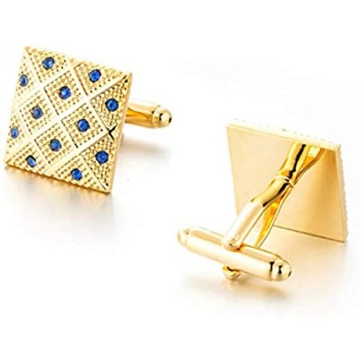 Blue Cubic stones Square Gold tone Cufflinks Luxury Chic Cuff links YW29G