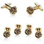 Cuff-Daddy Classic Woven Gold-Tone Knot Cufflinks and Stud Set with Presentation Box