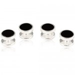 Cuff-Daddy Mens Solid 925 Sterling Silver Black Onyx Cufflinks and Studs Formal Set with Presentation Box Gift Party Special Occasions Wedding Anniversary Suit French Cuff Shirts