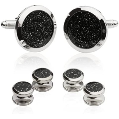 Cuff-Daddy Men's Tuxedo Cuff Links and Studs Diamond Dust Set from with Presentation Jewelry Box for Business Attire Cufflinks & Shirt Accessories Special Occasions Wedding Grooms Best Gifts for Men