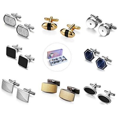 Doricuff Cufflinks for Men Gift Set Men’s Cuff Links Gift Box for Dad Father Husband Boyfriend or Friends Black Gliding Silver Golden 8 Pairs DIY for Celebration Festival Special Moment