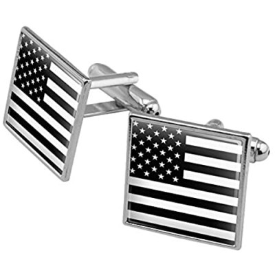 Graphics and More Subdued American USA Flag Black White Military Tactical Square Cufflink Set - Silver or Gold