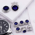HAWSON Crystal Cufflinks and 6 Tuxedo Studs Set for Men's Tuxedo Shirt - Wedding Party Accessories - Business Wedding Accessories(Blue)