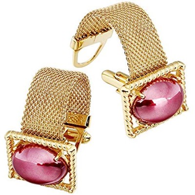 HAWSON Mens Cufflinks with Chain - Stone and Shiny Gold Tone Shirt Accessories - Party Gifts for Young Men