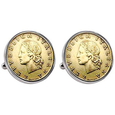 Italian Republic Coin Silvertone Bezel Cuff Links | Lira Coins | Men's Cufflinks | Miss Italy Lire Coins