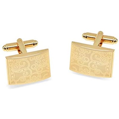 JewelsiQ Mens Cufflinks 14k Gold Plated Rectangle Shaped Laser Engraved Elegant Design