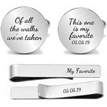 Kooer Personalized Engraved Cuff Links Tie Clip Set Custom Engrave Phrase Wedding Cufflinks Jewelry Gift for Father Dad of All The Walks We've Taken This one is My Favorite