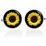 Kooer Sunflower Cuff Links Personalized Sun Flower Wedding Jewerly Gift for Men