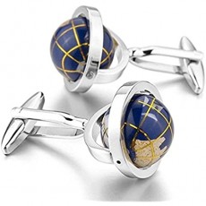LBFEEL Really Spins Rhodium Plated Blue Globe Earth Cufflinks for Men with a Gift Box