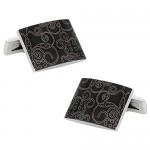 Men's Black Stainless Steel Cufflinks Art Unique Cuff Links with Hard-Sided Travel Presentation Gift Box for Men Man