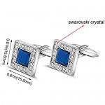 MERIT OCEAN Blue Navy Swarovski Crystal Square Cufflinks for Men Classical Swarovski Cuff Links with Gift Box Elegant Style