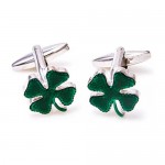 MRCUFF Clover Green Irish Ireland Shamrock 4 Leaf Pair Cufflinks in a Presentation Gift Box & Polishing Cloth