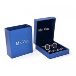 Mr.Van Onyx Cufflinks and Studs Set Formal Black Silver Groomsmen Groom Wedding Gift Cuff Links