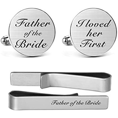 MUEEU Father of The Bride Cufflinks I Loved Her First Cuff Links Engraved Anniversary Wedding Party Cufflinks & Tie Clip Bar Tacks