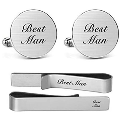 MUEEU Wedding Cufflinks Engraved Best Man Cuff Links Tie Clips Anniversaty Party Accessories Gift