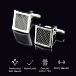 Safedome Carbon Fiber Men's Cufflinks - Glossy Black & Silver