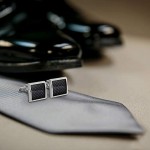 Safedome Carbon Fiber Men's Cufflinks - Glossy Black & Silver